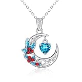 Qings Collana Luna con Dicembre Tanzanite Pietra di Nascita Argento 925 Collana Ciondolo a Mezzaluna con Agrifoglio Fiore di Nascita Compleanno Anniversario Regali per Donne