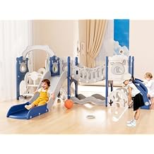 XJD 12-in-1 Toddler Slide and Swing Set, Kids Slide for Toddlers Age 1+, Toddler Outdoor Playset New Upgrade with Golf Set, Basketball Hoop, Drawing Board for Playground Blue