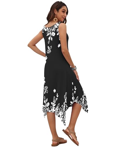 Image of AUSELILY Women's Summer Dresses Casual Sleeveless Midi Tank Beach Dress | Women's Asymmetrical Hem Sundress with Side Pockets, Great for Beach, Vacation & Daily Wear
