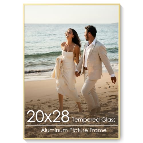 20x28 Metal Picture Frame, Aluminum Poster Frame with Real Glass, Gold