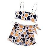 Damen-Badeanzug, dreiteiliger Rock, geschnürter Bikini mit Kuhmuster,Dreiteiliger Damen Bikini Set,Dreiteiliger Badeanzug mit Strandrock, Bikini Badehose Badeanzug Dreiteiliger Anzug