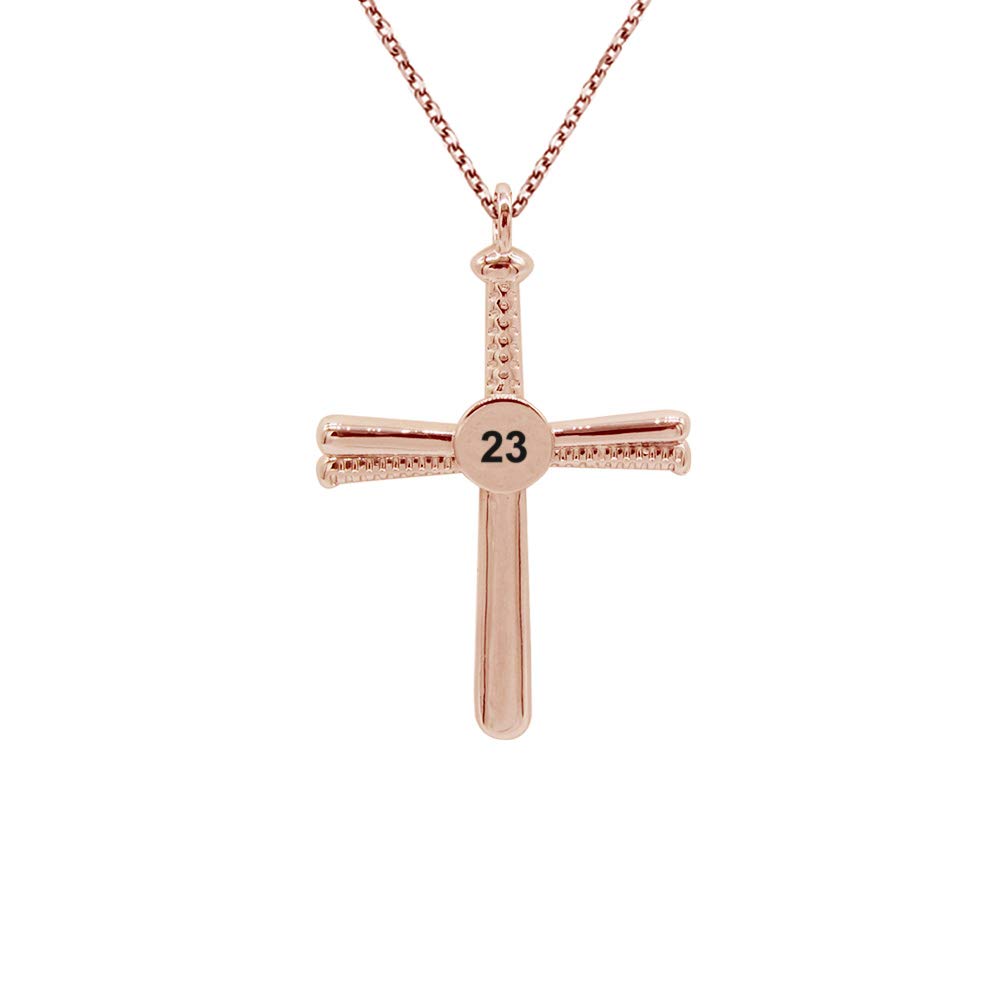 Customized Number Initial Baseball Bats Cross Pendant Sterling Silver Necklaces Jewelry Gifts (Rose Gold-Style 2)