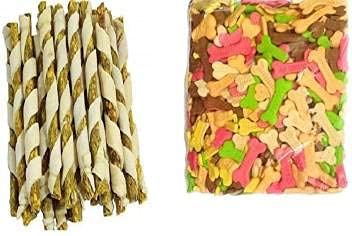 Kapoor pets Dog Food Chicken 2 kg (2x1 kg) Dry New Born Dog Food Dog Biscuits, Contains Real Chicken, Mutton, Egg, Milk, Cheese & Strawberry, 1 kg /Dog Spiral chew Stick Chickens 1 kg