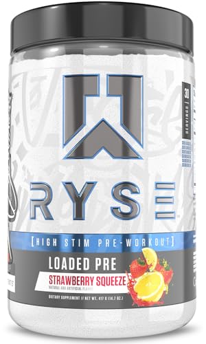 RYSE Loaded Pre Workout Powder - Strawberry Squeeze - Daily Pre-Workout for Men & Women with 390mg...