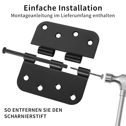 4 Stk Scharniere Klappbar, 100x100mm Schwarze Scharniere Schwerlast, Türscharniere Schwarz, Tür Scharnier Set, Klavierband Scharnieren, Scharnierband Scharnier für Außen Innentüren, mit Schrauben