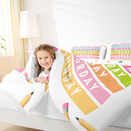 Image of Feelyou Kids Learning Comforter Set King Size, Days of The Week Bedding Set Educational Duvet Insert Boys Girls Preschool Teens Bedroom Decor 3Pcs