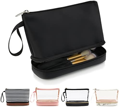 Small Makeup Bag 2 Layers Travel Cosmetic Bag with Makeup Brush Compartment