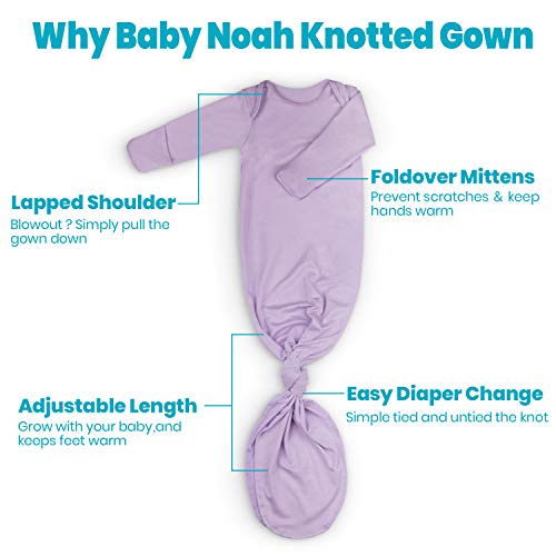 Image of Newborn Baby Knotted Gown, Super Soft Silky Infant Long Sleeve Sleeper for Baby Girl and Boy Sleeping Bag with Hat