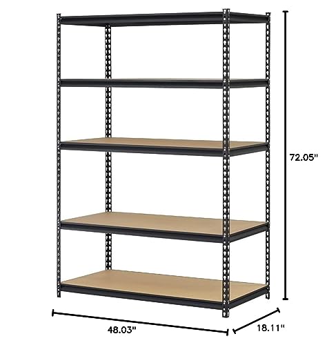 Edsal URWM184872BK Black Steel Storage Rack, 5 Adjustable Shelves, 4000 lb. Capacity, 72" Height x 48" Width x 18" Depth