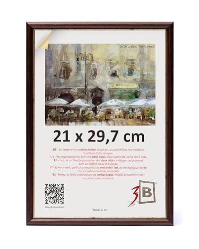 3-B Cornice portafoto COMO RUSTIKAL – marrone scuro/oro – 21 x 29,7 cm (A4) – Cornice in legno, cornice per foto con vetro acrilico