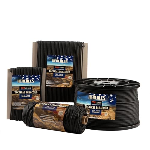 HERCULES Corde parachute 750lb 4mm 11 fils, 50 pi noir