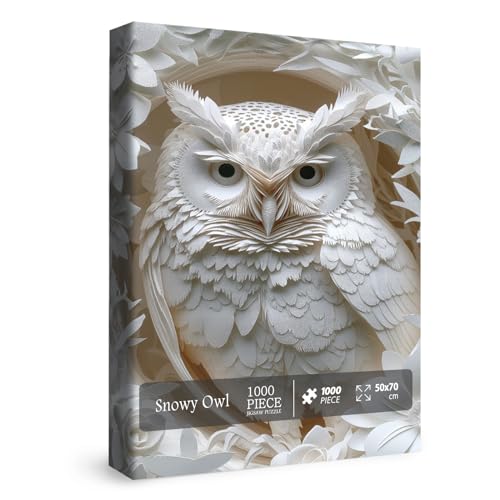 3D Eule Puzzles Papierschnitt Kunst Puzzle 1000 Teile für Erwachsene, Weißer Vogel Jigsaw Puzzle Dschungel Tier… – Ansicht 2