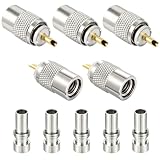 RFAdapter PL 259 Connectors, 5 Pack PL-259 UHF Male Solder Connector Plug with Reducer, Teflon Material 50ohm for RG59, RG8, RG8x, LMR-400, RG-213 Coaxial Cable Compatiable with Ham Radio Antenna