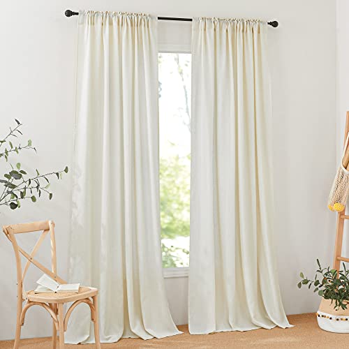 Pony Dance Cream Beige Sheer Curtains 96 Inches Long For Bedroom 2 Panels Back Tab Natural Vintage Thick Linen Airy Soft Semi Transparent Drapes For Living Room Bay Window Cottage Cabin Decorative #TOP1