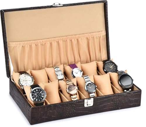 Image of New Brown Croco Design Watch Box for 12 Watches Watch Box (Brown, Holds 12 Watches)