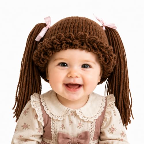 Halloween Cabbage Costume Yarn Wig, Brown 3, Straight Pigtails