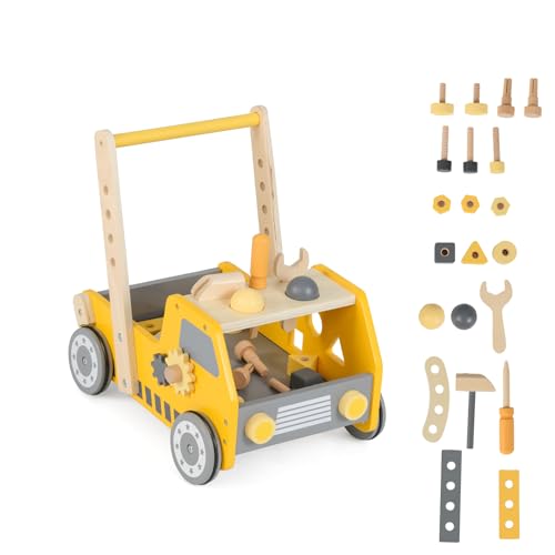 DREAMADE 2 in 1 Lauflernwagen aus Holz, mini-Werkzeugbank mit Rädern,...