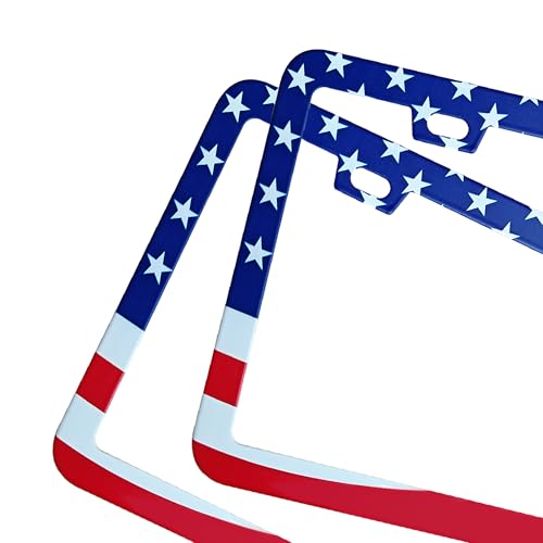 Image of 2 Packs License Plate Frame American Flag Printed Aluminum Metal Licence Plate Holder for Car Universal Fit for Men Women