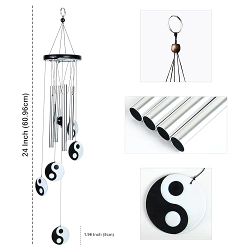 Image of ZAICUS Wind Chimes for Balcony - Elegant Wind Chime for Home Positive Energy - Yin-Yang Metal Tube Wind Chimes for Living Room, Garden, Patio & Meditation Space