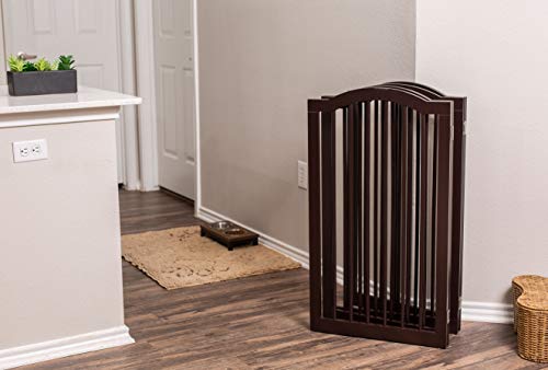 Internet's Best Pet Gate With Arched Top - 4 Panel - 36 Inch Tall Fence - Free Standing Folding Z Shape Indoor Doorway Hall Stairs Dog Puppy Gate - Fully Assembled - Espresso - Mdf #TOP3