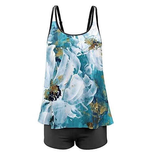 Lluo Womens Two Piece Plus Size Swimdress Suitable Swimsuits Flowy Tankini Swimsuits With Boyshorts U Neck Swim Tank Tops 2 Swimsuits Bottom Plus Size Bikini High Cut High Waisted Bathing Suit #TOP2