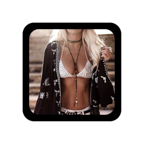 Inilbran Collar de Terciopelo y Lariat en Capas de Gamuza Negra