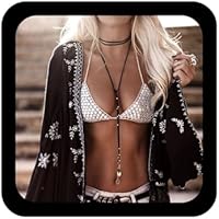 Inilbran Collar de Terciopelo y Lariat en Capas de Gamuza Negra