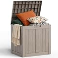 MAIUSCOLI 30 Gallon Outdoor Deck Box, Lockable Waterproof Outdoor Storage Boxes For Garden Tools,Indoor Cushions,Accessories Outside Storage Resin Weatherproof Container(Grey)