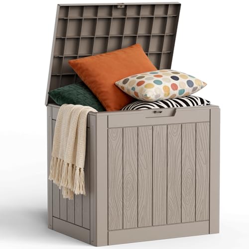 Image of 30 Gallon Outdoor Storage Box - Deck Box Waterproof Patio Furniture, Garden Tools, Cushions, Pool Accessories Outside Storage Resin Box,Light Brown