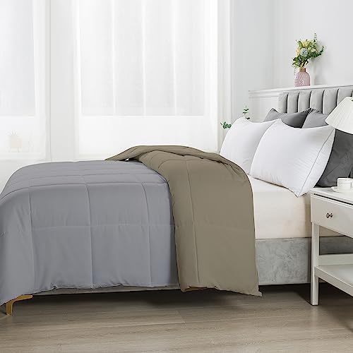 Image of Razzai Restful Sleep Microfiber Summer Season Ac Reversible Comforter 220 GSM (90 inch x 90 inch Inches /228cm x 228cm) - Queen Size Comforter|Silver /Beige|
