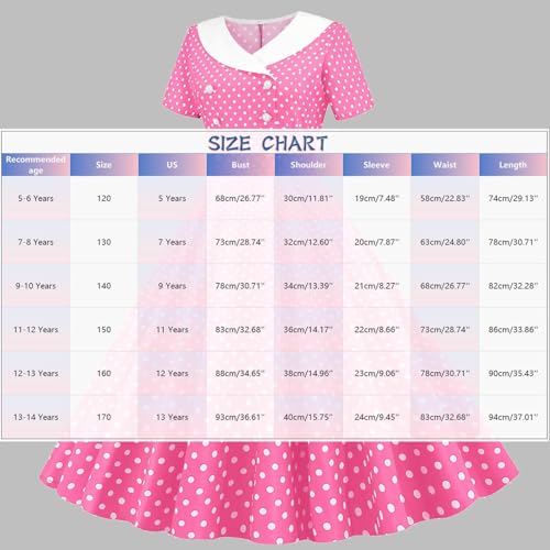 Girls 50s Vintage Polka Dot Swing Party Dress Retro Rockabilly Audrey Style Wedding Casual Skater Dress for Kids 5-14 Years3