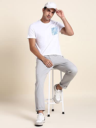 Image of Dennis Lingo Men's Poly Cotton Regular Fit Solid with Printed Patch Pocket Half Sleeve Round Neck T-Shirt