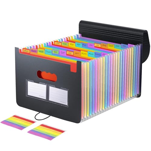 Carehabi - Carehabi Range Document Bureau, 25 Compartments Organiseurs Trieur Document Range Papier,chemise Extensible Portable En Accordéon Avec Couverture Et Onglets Colorés