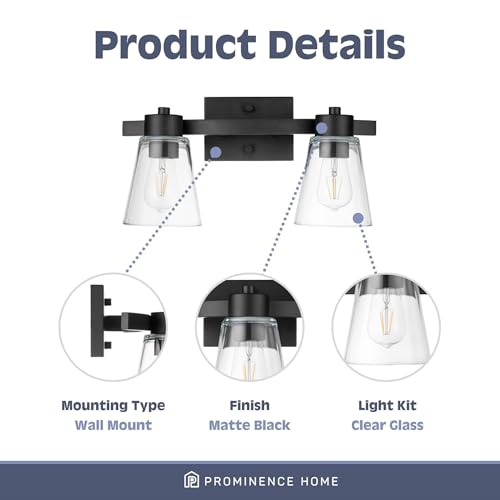 Image of Prominence Home Fairendale 2 Light Matte Black Bathroom Vanity Light with Clear Glass