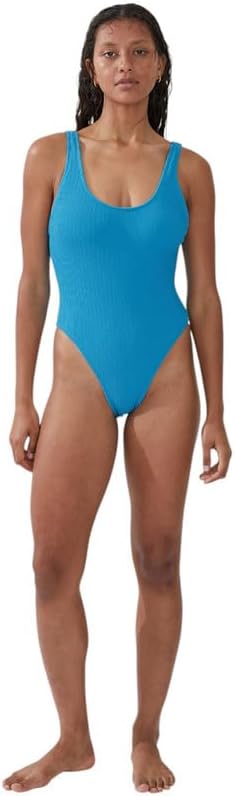 COTTON ON Women's Low-Back One-Piece Swimsuit (Bonnie Blue Crinkle, X-Large)