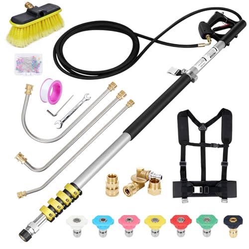 DKIEI 19FT Pressure Washer Telescoping Wand, 4000PSI High Power Gutter Cleaning Tools, Pressure Washer Kit With 7 Spray Nozzle, 3 Extension Wands, 2 Hose Adapters and Support Belt