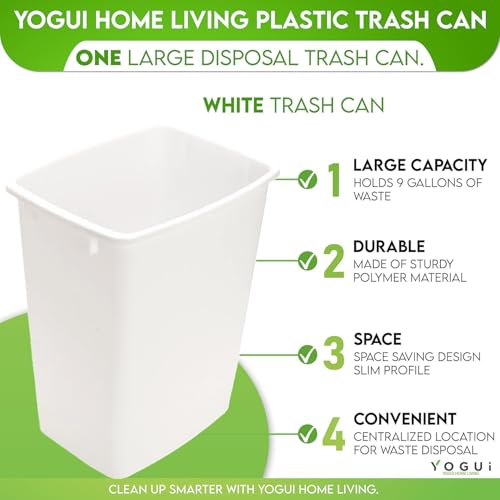 Image of Plastic Trash Can - Indoor Garbage Bin for Kitchen, Home, Office and Commercial Use - Large Waste Disposal Tub, Plastic Waste Container- 12-Gallon (50 Quart - 1 Pack, White)