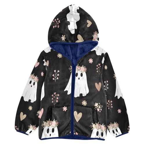 Cute Ghosts with Floral Crowns Toddler Fleece Jacket Girl Boys Hooded Fleece Jacket Coat Warm Outwear Zip-up 3-10T