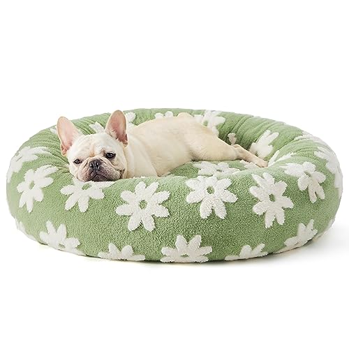 Lesure-Donut-Small-Dog-Bed-Round-Cat-Beds-for-Indoor-Cats-Calming-Pet-Beds-Cute-Modern-Beds-with-Jacquard-Shaggy-Plush-Anti-Slip-Bottom-30-Inch-Green