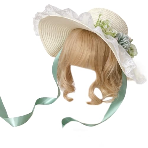 Chapeau de paille fille avec dentelle style Panama vintage pour voyage en plein air