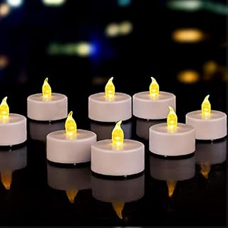 Battery Operated Flameless LED Tea Lights Candles 100 Hours Realistic Flickering Bulb Battery Operated Tea Lights Seasonal for Halloween Decoration,Festivals,Weddings24 PACK Warm yellow)