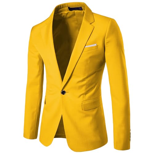 UNINUKOO Mens Sport Coat Slim Fit Suit Blazer Jacket One Button Lightweight for Casual Business US Size 44 Yellow
