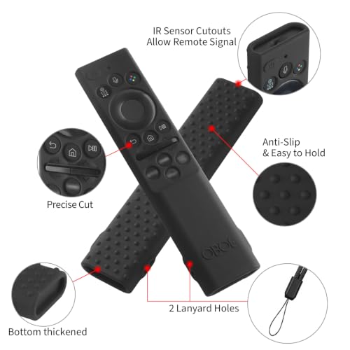 Image of Oboe Silicone Tv Remote Cover Compatible with Samsung Smart Tv Remote 2026 Model BN59-01498A Open Key Case with Lanyard (Black) [REMOT E NOT Included]
