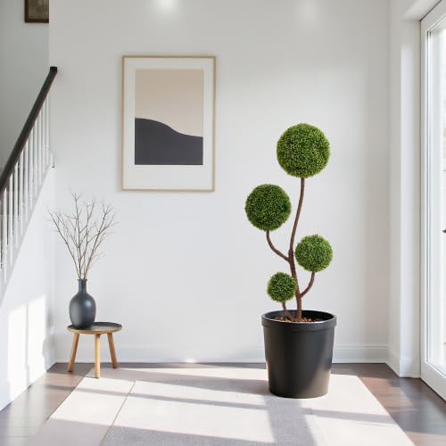 5ft Artificial Boxwood Ball Topiary Trees, 4-Sphere, UV Resistant Spiral Fake Outdoor Plants, Faux Bushes & Shrubs for Outside Planter, Patio or Front Porch Decor,1pc/Set