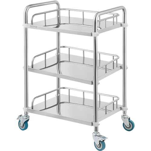 Vevor 3CCYSYSSTC Lab Rolling Cart, 3-Shelf Stainless Steel Rolling Cart, Lab Serving Cart With Swivel Casters, Dental Utility Cart thumb #9