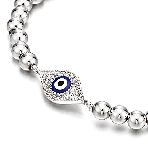 COOLSTEELANDBEYOND Beads Bracelet for Women Men with Cubic Zirconia Protection Evil Eye2