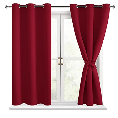 Hiasan Blackout Curtains for Bedroom - Thermal Insulated & Light Blocking Window Curtains for Living Room, 2 Drape Panels Sewn with Tiebacks, Christmas Red, 38 x 54 Inch