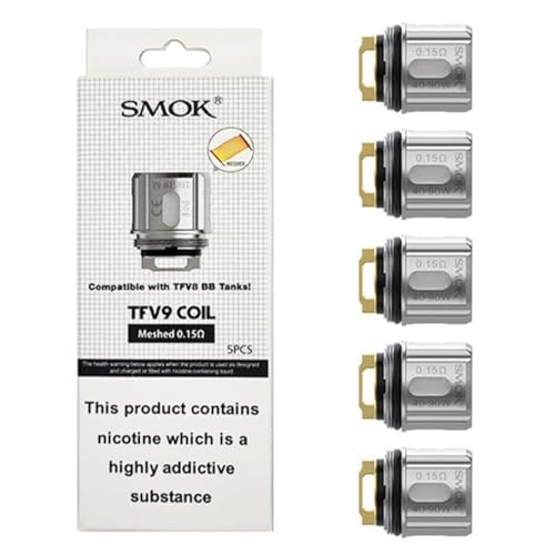 SMOK TFV9 Mesh Résistance 0,15 Ohm, Compatibles avec le Clearomiseur TFV9 et le Kit Rigel Mini, Lot de 5, sans nicotine sans tabac
