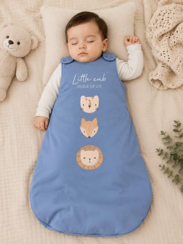 Image of TuddyBuddy Baby Cotton Wearable Quilted Sleeping Bag Blanket 1.5 Tog with 2 Way Zipper Closure | Ideal for Babies & Kids Hypoallergenic Fabrics | (Little Cub - Smokey Blue, 0-6 Months)