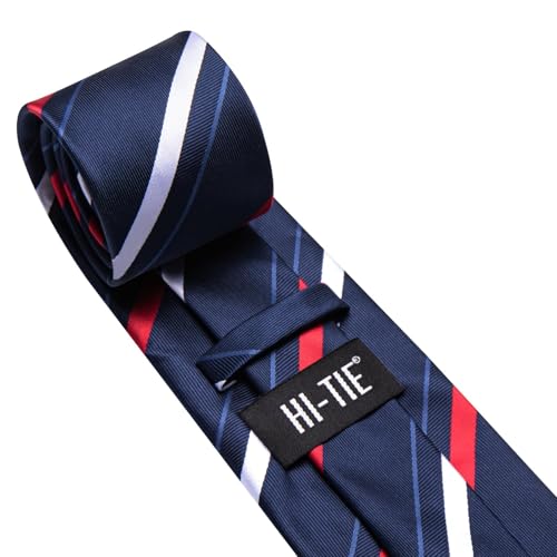 Image of Hi-Tie 70 inches Ties for Men Silk Extra Long Necktie and Pocket Square Cufflinks Set Men Big and Tall Tie Business